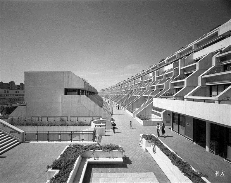 Alexandra Road Estate Camden London the north east end with block B on the left and block A on the right