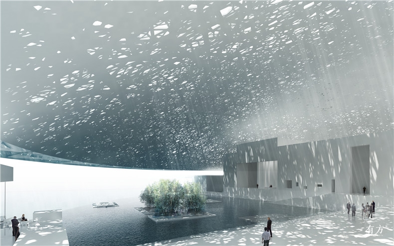 仿佛漂浮着的穹顶室内1 光雨Interior view 01 Architecte Jean Nouvel
