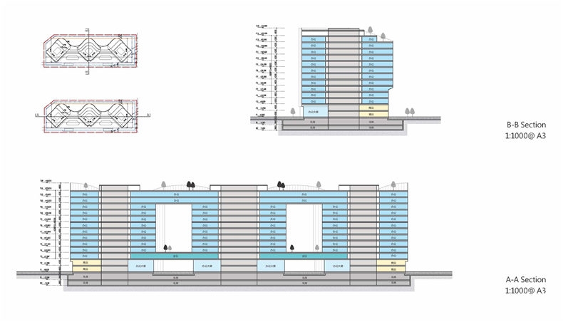 中国郑州正弘航空港区办公楼项目by Aedas 07 剖面图