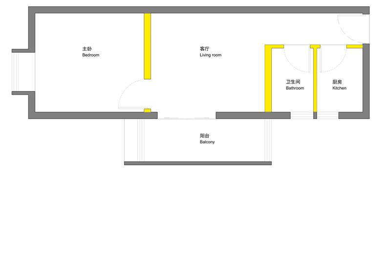 20 改造前平面图黄色表示设计将拆除的墙体